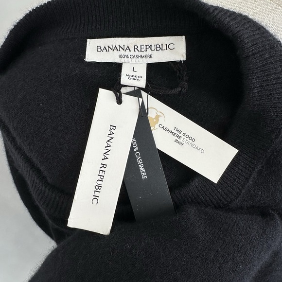 NWT Banana Republic Men's Cashmere Crew Neck Sweater LARGE Black Soft 12 Gauge - Picture 10 of 10